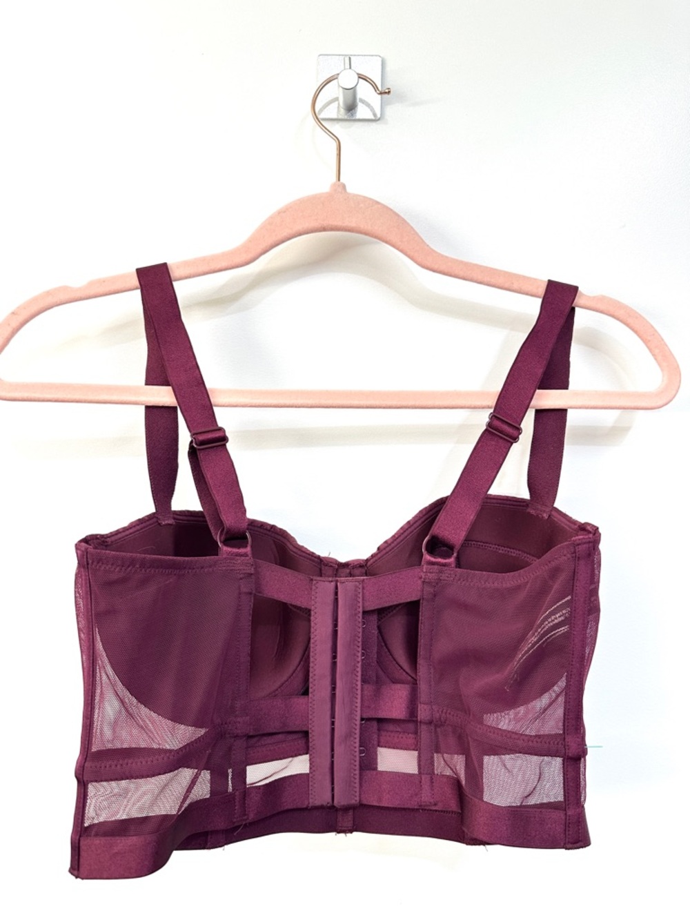 Victoria's Secret Very Sexy Longline Balconette Bra Wine Satin Mesh Corset Style - Picture 5 of 8